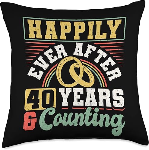 Married Couples Matching Apparel JM0 40th Wedding Anniversary Happily Ever After 40 Years and Throw Pillow, 18x18, Multicolor disponible en Yaxa Costa Rica