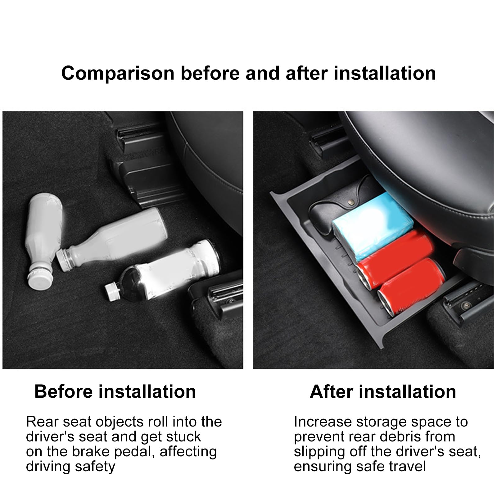 Boîte de rangement de voiture pour Tesla Model Y - Grande capacité - En TPE - Pour siège avant et tiroir - Bac caché - Noir