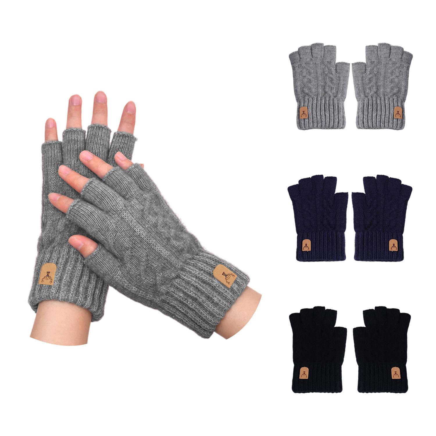 Wufgwbd Unisex Multicolor 3 Pairs Of Fingerless Gloves, Warm Gloves, Simple Gloves, Fashionable Knitted Gloves, Cycling Gloves, Portable Gloves