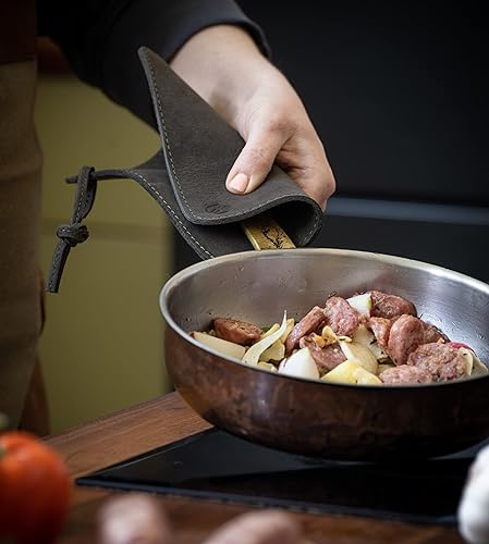 Miniatura 2 de Angus Stoke Agarraderas de cuero de búfalo  Hecho a mano, resistente al calor y doble capa  Soporte para almohadillas calientes Fran (verde oliva, 1)