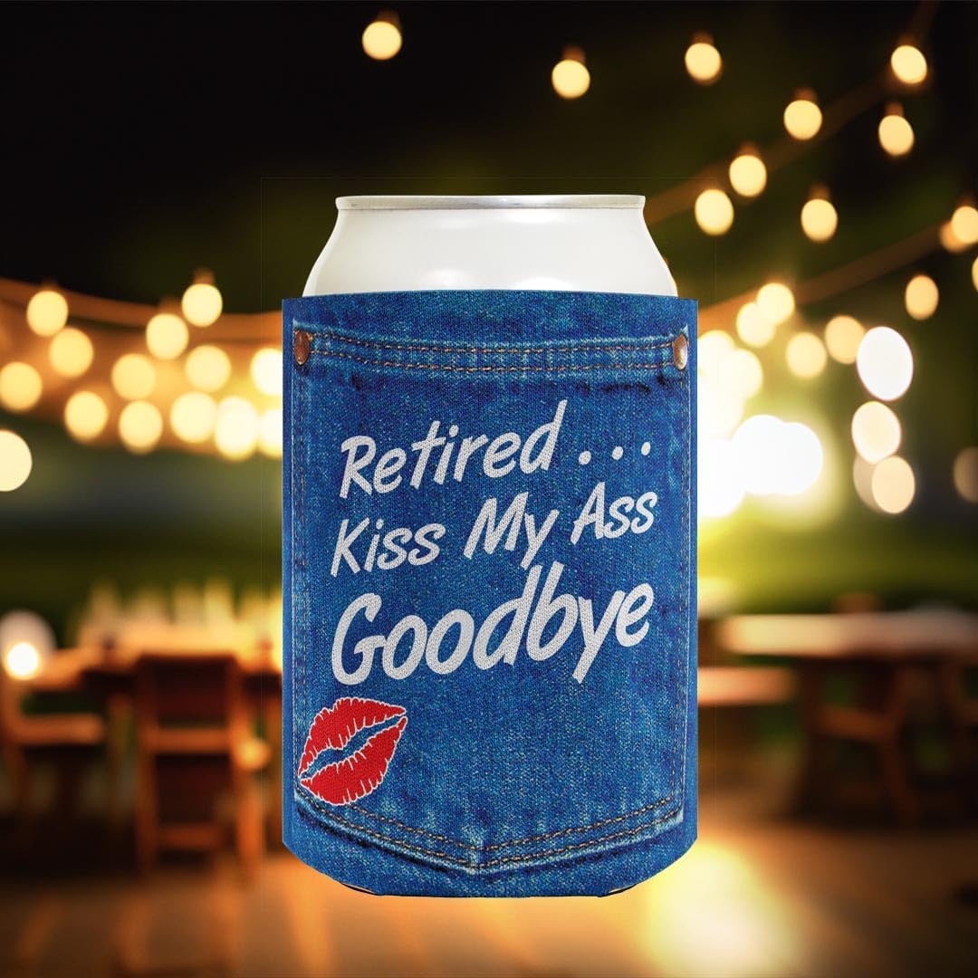 Retirement Gift Funny Beer Coolie Retired Kiss My Ass Goodbye Retirement Party Gag Gift 12-Pack Can Coolers Coolies