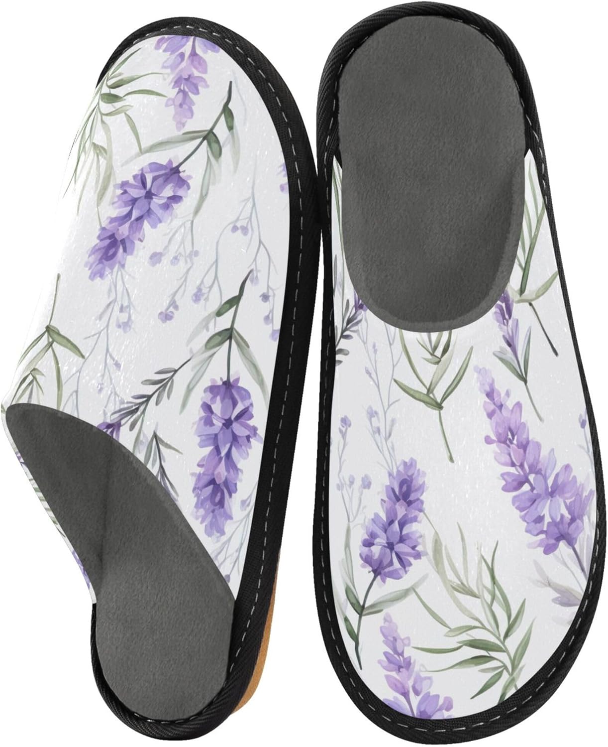 Purple Lavender Flower House Slippers – Cozy Fuzzy Slippers for Guests, Washable & Disposable, Perfect for Shoeless Home, Spa & Hotel Use A110336