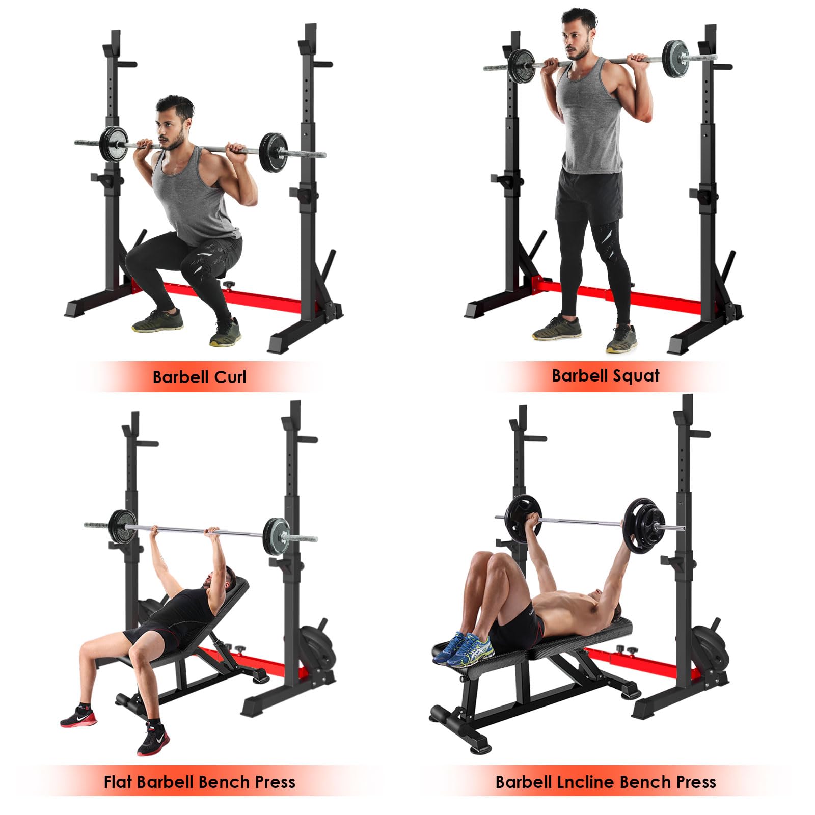 LIFERUN Squat Rack Hantelständer, Kniebeugenständer, verstellbare Langhantelablage höhenverstellbar, Multifunktions Barbell Rack für für Sportstudio Zuhause Gewichtheben Bankdrücken bis 250 kg