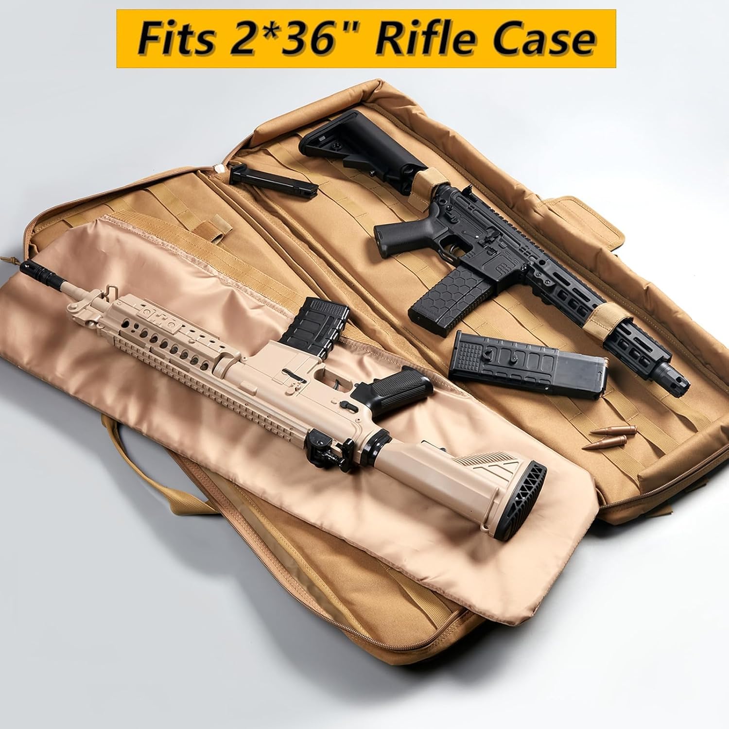 36" 42" 48" Double Long Gun Bag Nylon 1000D Soft Case Backpack Rifle Shotgun Pistol Transportation for Hunting Shooting Range, Firearm Transportation with Lockable Zipper and Molle System