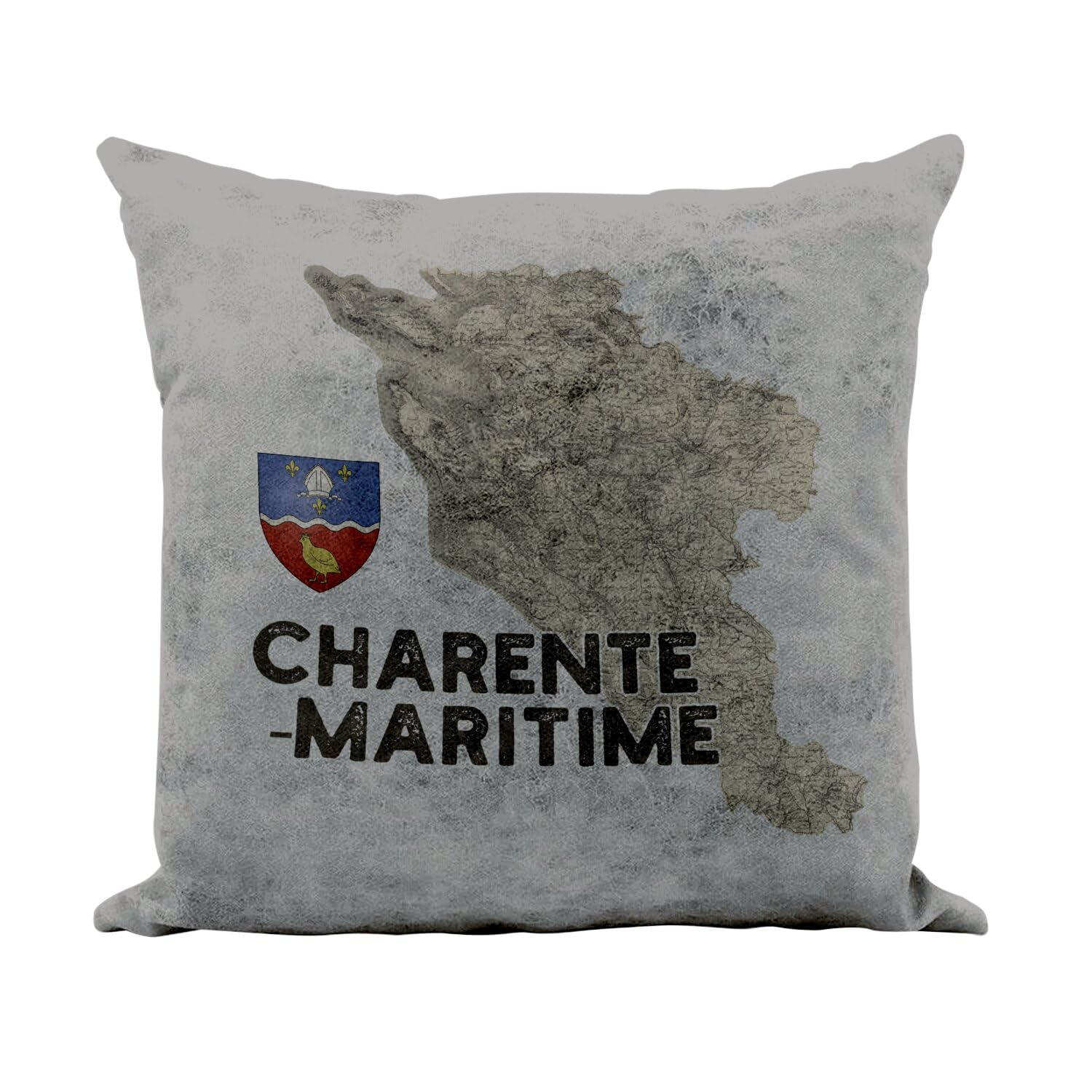 Coussin La Rochelle carte ancienne gris pour décorer un salon maritime