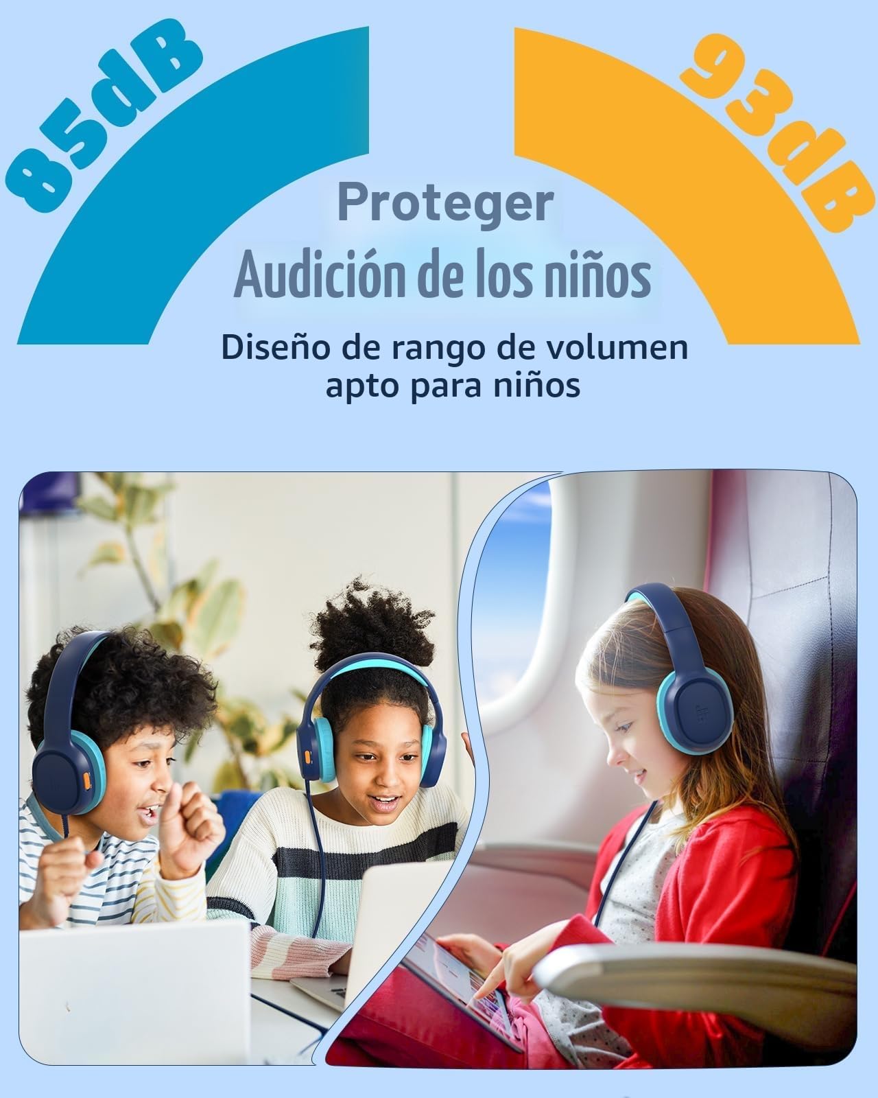 Tronsmart KH01 Auriculares para Niños Plegables 85/93dB HD Estéreo 3,5mm