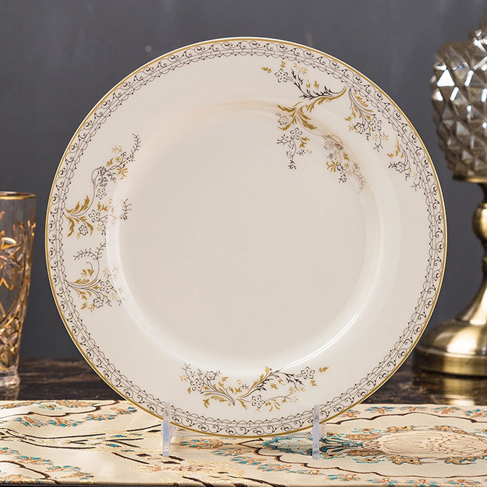 Zestaw Ceramicznych Naczyń Obiadowych W Stylu Retro, Piękny Zestaw Z Porcelany W Kolorze Złotym I Białym, Idealny Na Domowe Przyjęcie, Wesele, Hotel, Boże Narodzenie