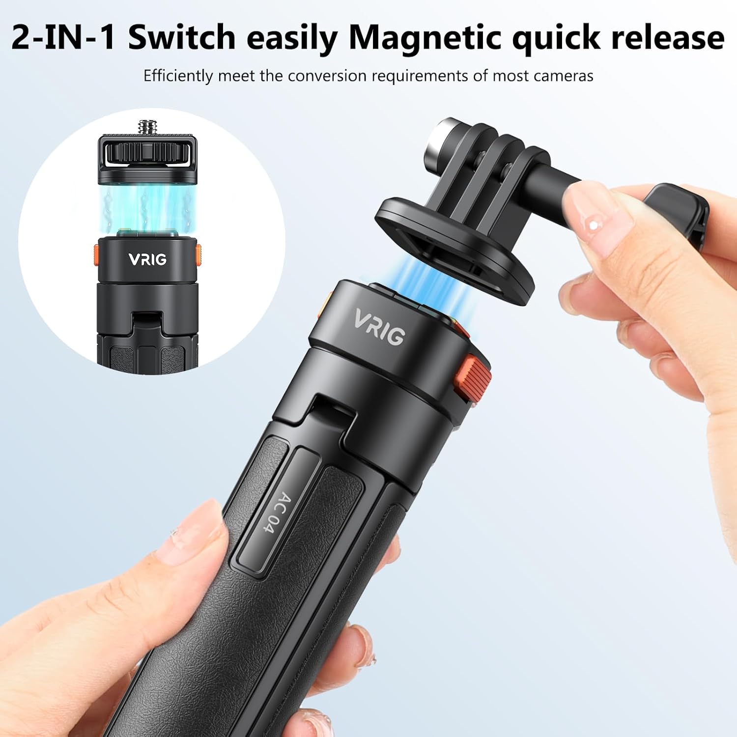 VRIG 20.8" Osmo Pocket3 Extenable Mini Tripod for Go Pro Camera,Portable Selfie Stick Handle Grip Desktop with Magnetic Quick Release 1/4" Screw Vlog for Insta360 X5/X4/X3,DJl OSMO Action 6/5Pro/4/3 - Image 4