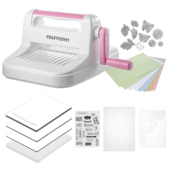 CraftGenes Die Cutting Machine and Embossing Machine 6 Opening Size for Cardmaking, Scrapbooking, and DIY Crafts Complete Set with A5 Die Cuts, Embossing Folders, and PlatesPink