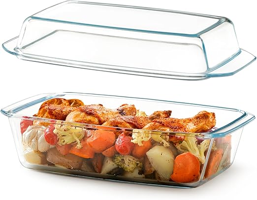 NUTRIUPS 11.6×6.5 inch Large Glass Baking Dish, Rectangular Glass Casserole Dish With Lid, 101 OZ Deep Bakeware for Oven Safe