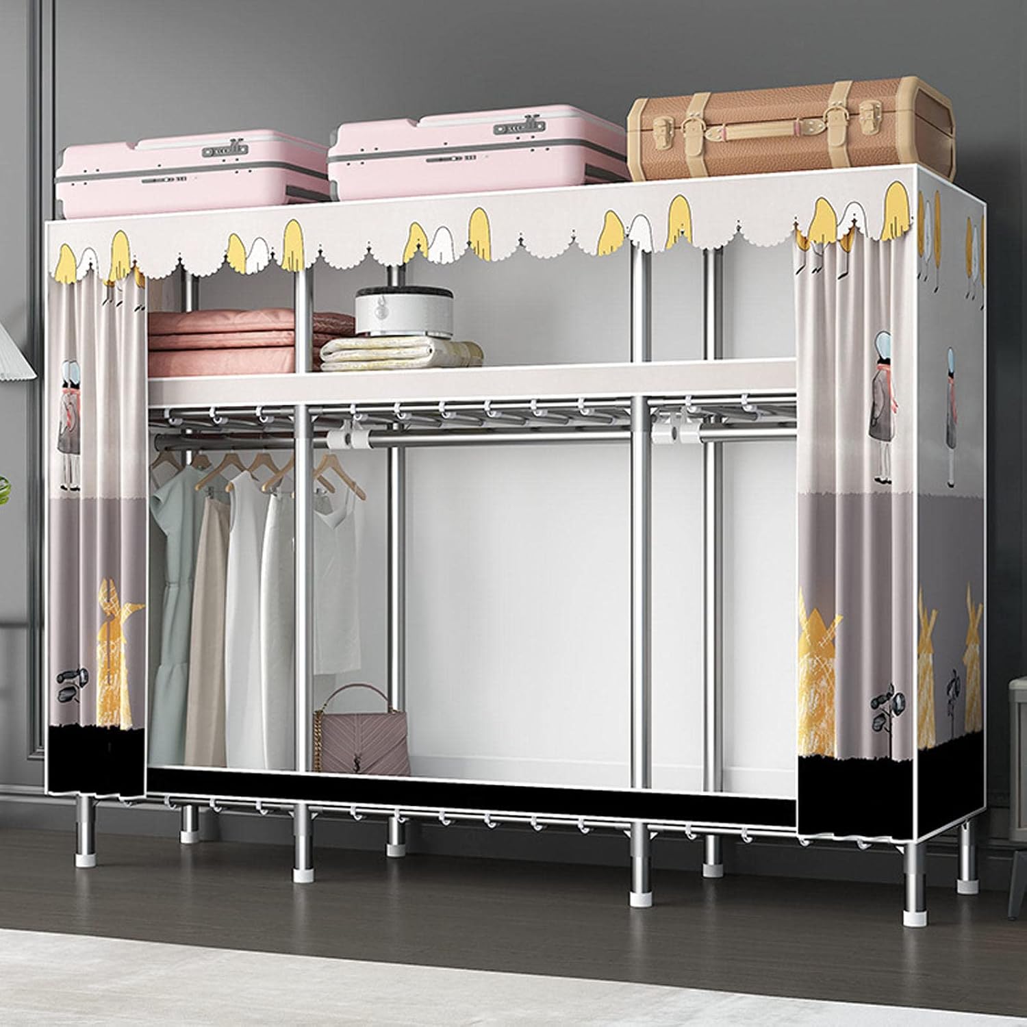 Wardrobe, Portable Wardrobe Shelves, Clothes Closet Storage Organizer with Hanging Rail, for Clothes, Bags,B-200x45x169cm