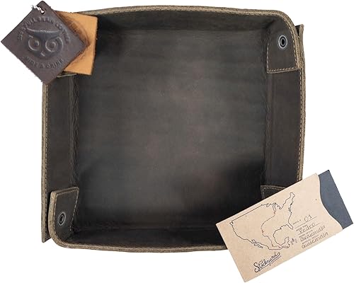 Miniatura 7 de Hide & Drink, Catchall de cuero cambio llaves monedas joyas caja bandeja almacenamiento grande, hecho a mano Incluye 101 años de garantía Jade oscuro