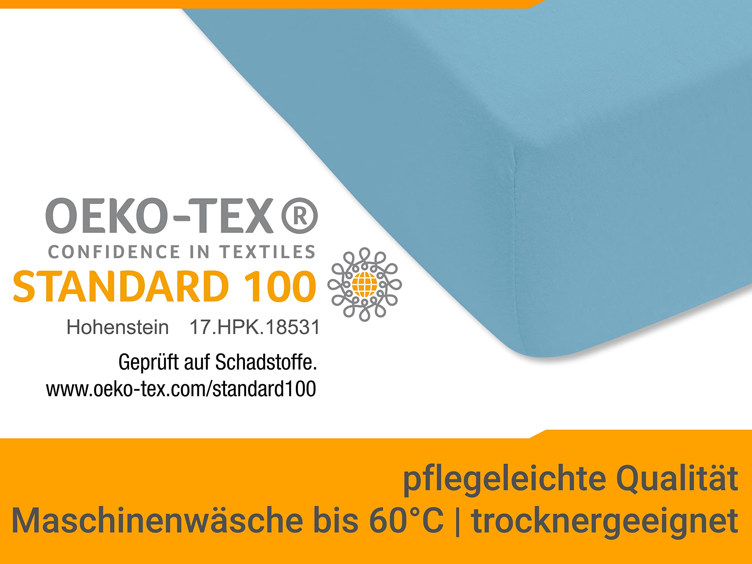 npluseins Jersey prześcieradło z gumką ze 100% bawełny - w 22 kolorach - w 6 rozmiarach, ok. 140-160 x 200 cm, jasnoniebieskie