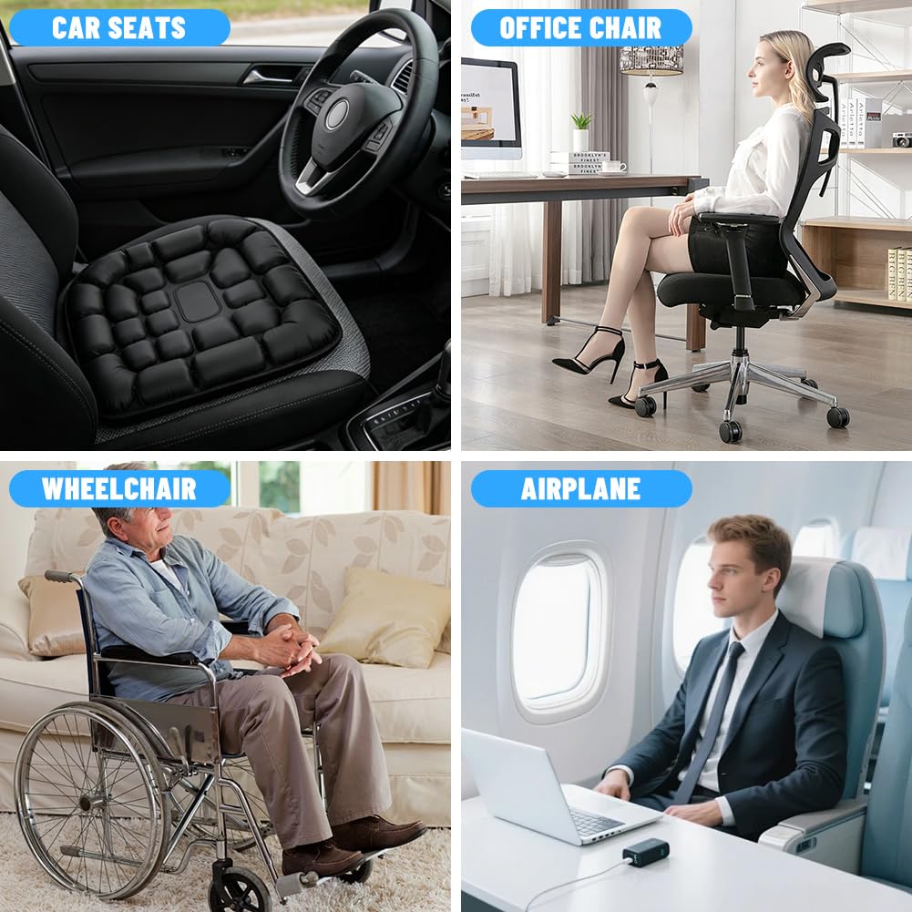 Cojín inflable antiescaras, cojín ergonómico con células de aire 3D para alivio del coxis, cómodo y transpirable para silla de oficina, asiento de coche, silla de ruedas (45 x 40 cm)