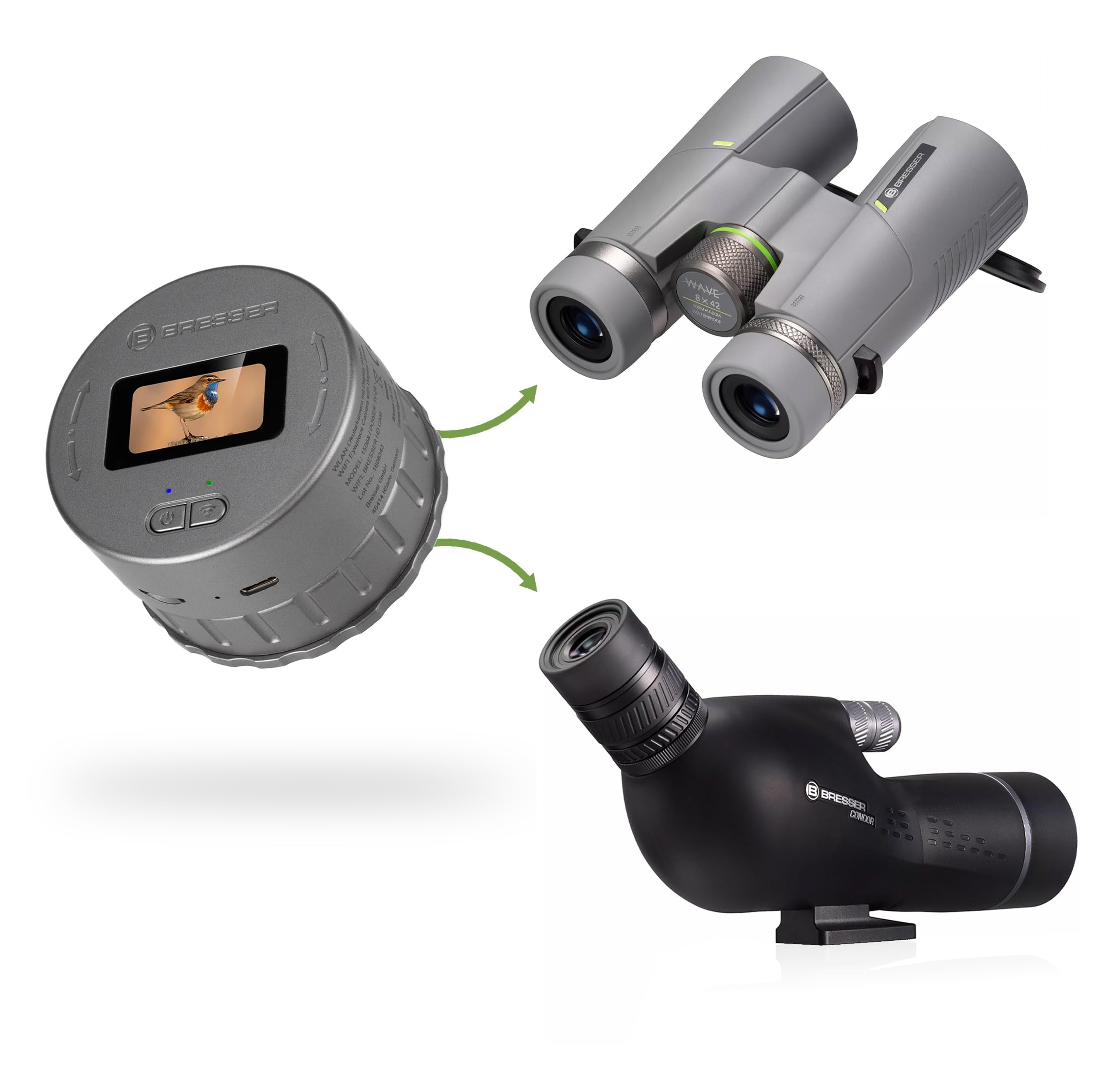 Bresser WLAN-Okularkamera 2K Video Display Teleskop Fernglas Mikroskop Spektiv Ø30–65 mm