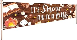 It’s S’more Fun to Be One Banner 7.8 x 1.9 ft, Smores Fun Birthday Decoration, Smores 1st Birthday Party Photography Background, Smores Cake Smash Photo Booth Props