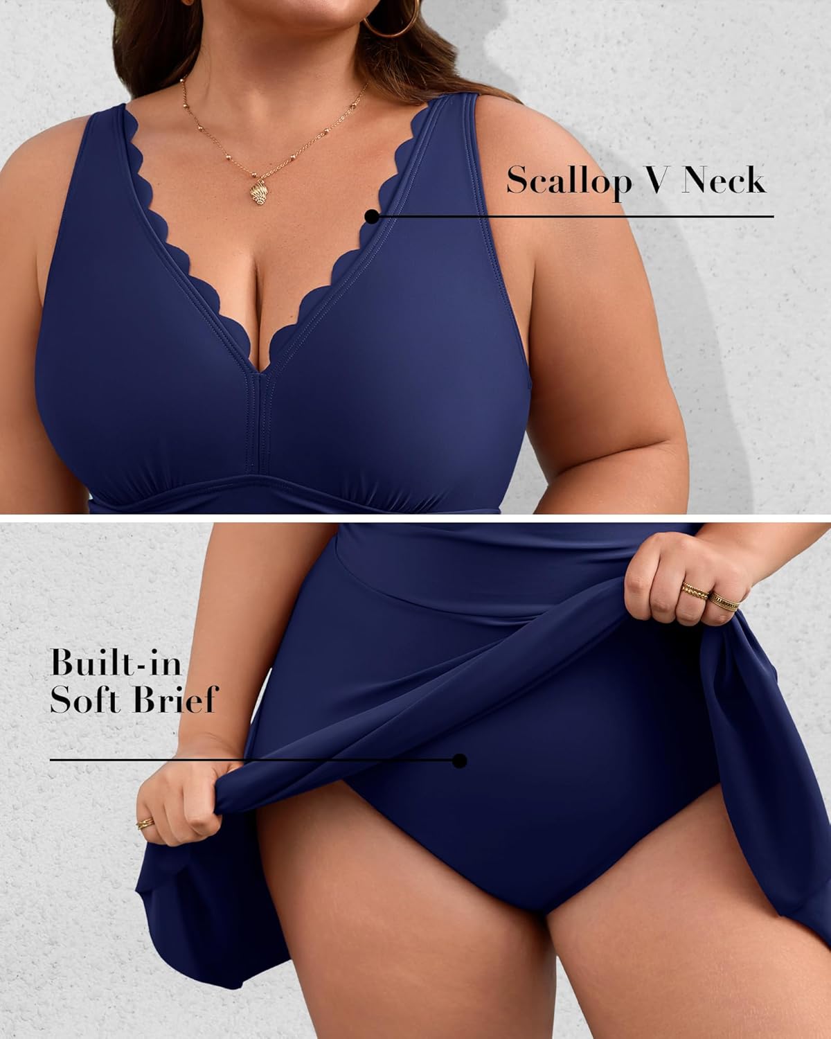 Charmo Women Plus Size Swimdress One Piece Swimsuit Ruched Tummy Control Bathing Suit Scalloped V Neck Flowy Swimwear - Image 5