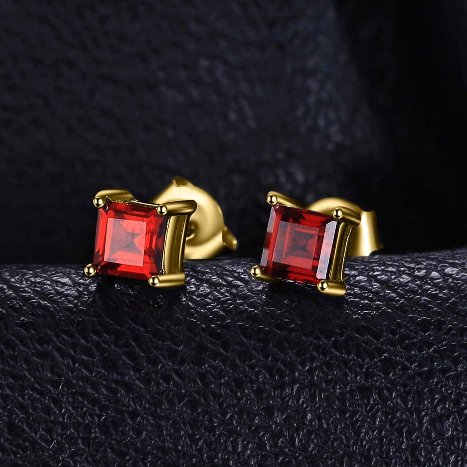 JewelryPalace Square 0.8ct Genuine Garnet Peridot Amethyst Citrine Topaz Created Ruby Sapphire Simulated Emerald Gemstone Stud Earrings Women, 14k Gold Plated 925 Sterling Silver Earring Jewelry Set - Image 4