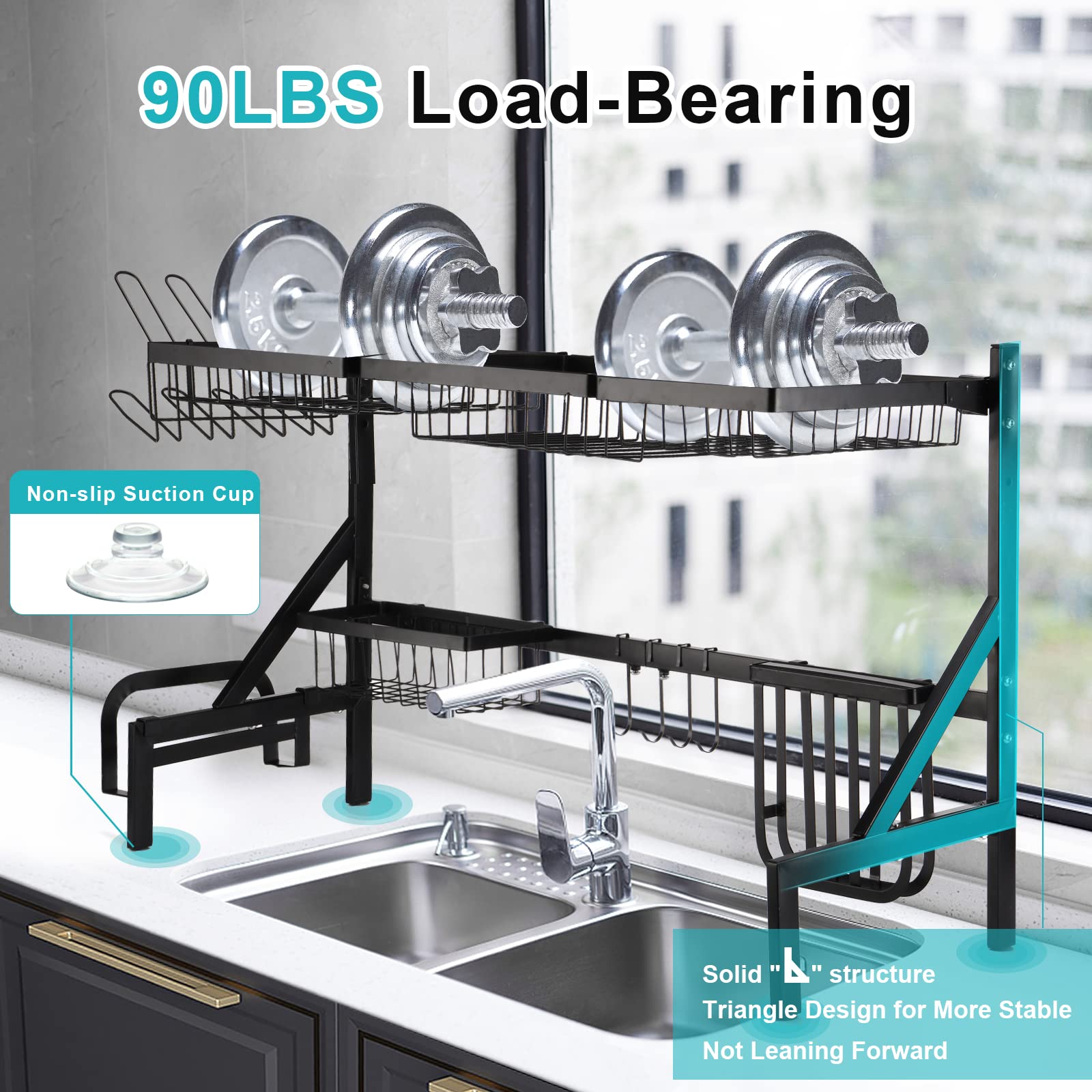 Over The Sink Dish Drying Rack, ASoopher 2 Tier Large Stainless Steel