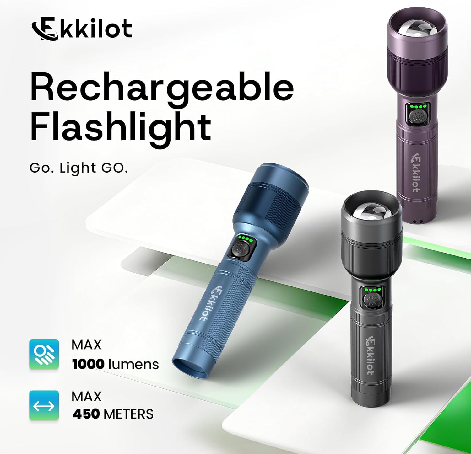 Rechargeable LED Flashlight, Super Bright High-Powered Aluminum Flash Light with Emergency Strobe - Dual Lighting Modes, Zoomable, IPX5 Water Resistant for Outdoors and Home Emergency