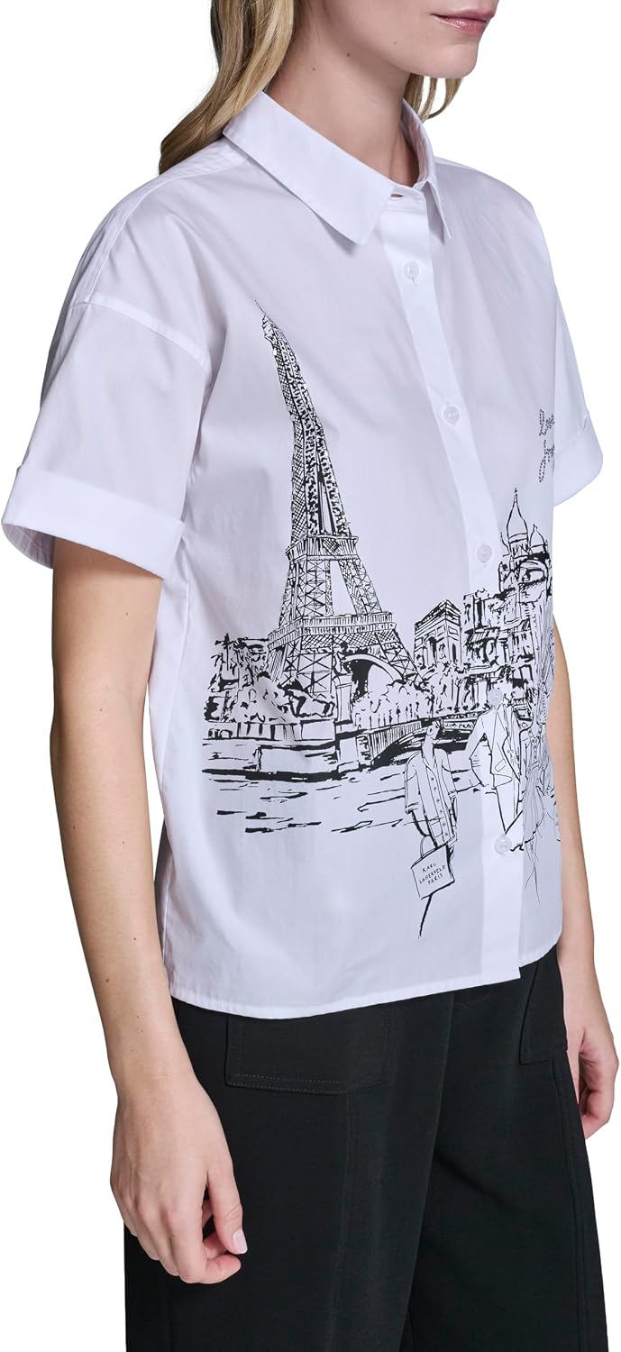 Karl Lagerfeld Women's Whimsical Paris Scene Trendy Blouse