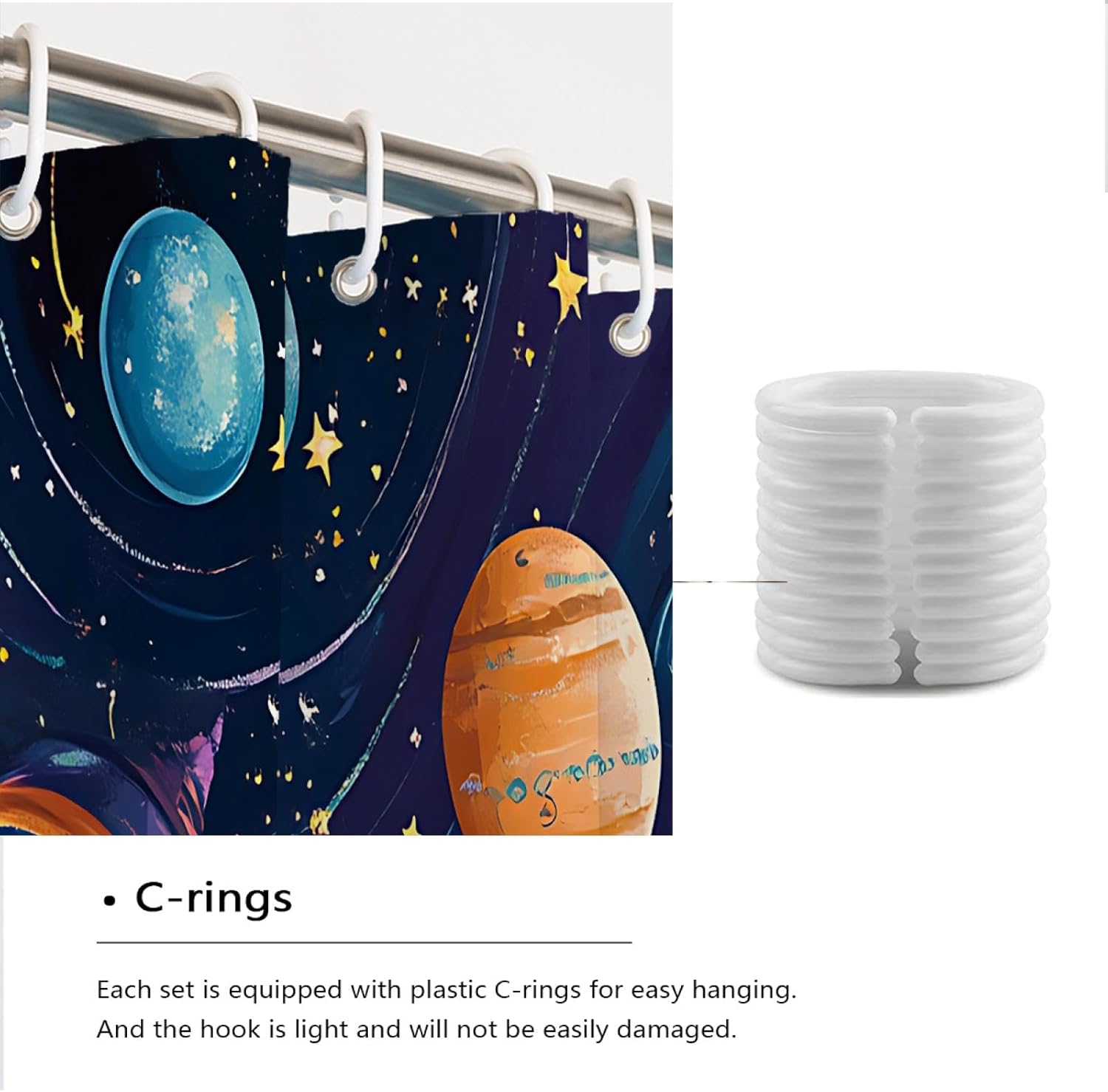 Boys Space Adventure Shower Curtains Cartoon Planets Playful Space Station Solar System Bathroom Decor Waterproof Shower Curtain Liner 72x72