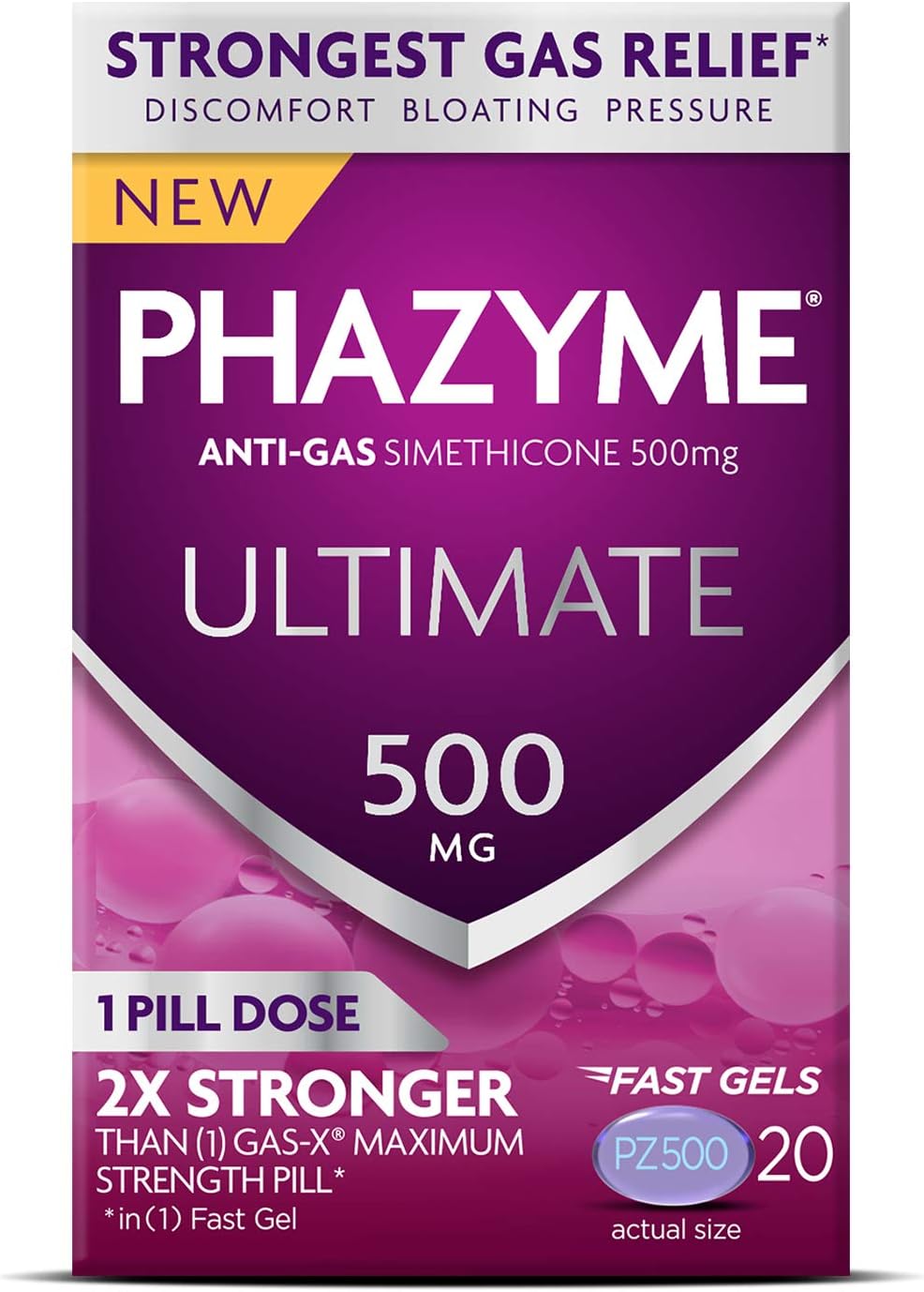 Phazyme Ultimate Gas Bloating Relief Works in Minutes 500 mg Simethicone Fast Gels, 20 Count