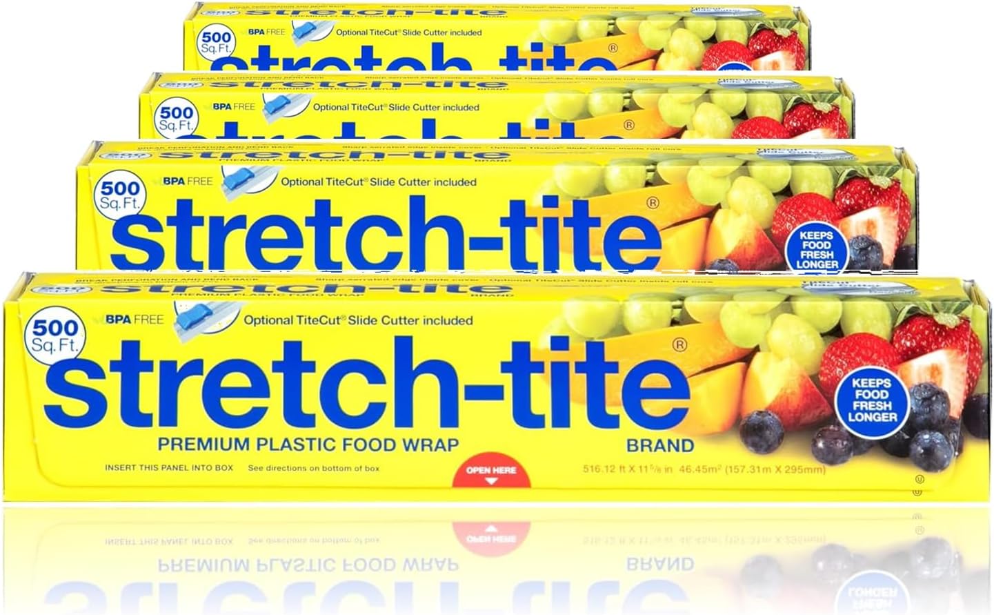 Stretch-Tite Premium Plastic Food Wrap, 500 Sq. Ft., 516.12-Ft. x 11.5/8-Inch (500 Sq Ft (Pack of 4))