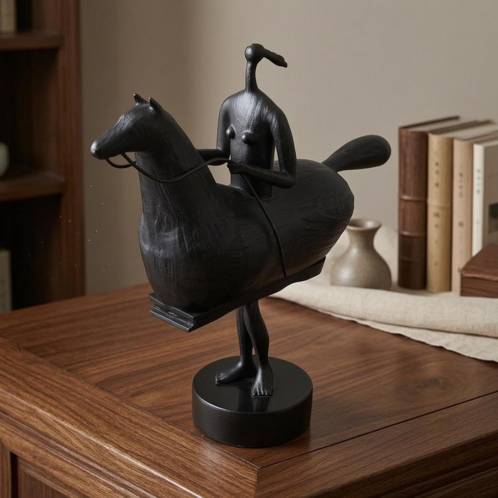 Figurine Cheval et Chevalier Métal Figurine Cheval Grande Taille Article Décoratif pour Maison, Noir