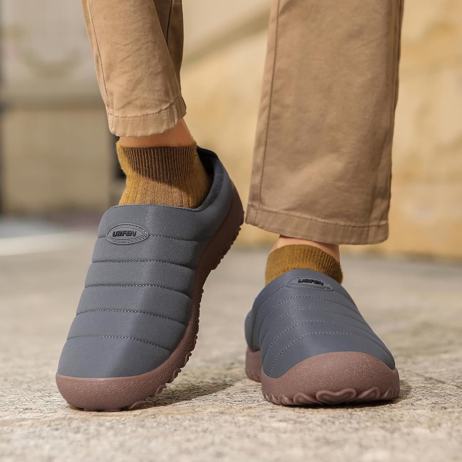 UBFEN Mens Womens Winter Warm Slippers with Fuzzy Plush Lining Slip on House Shoes Indoor Outdoor Anti-Skid Rubber Sole - Image 3