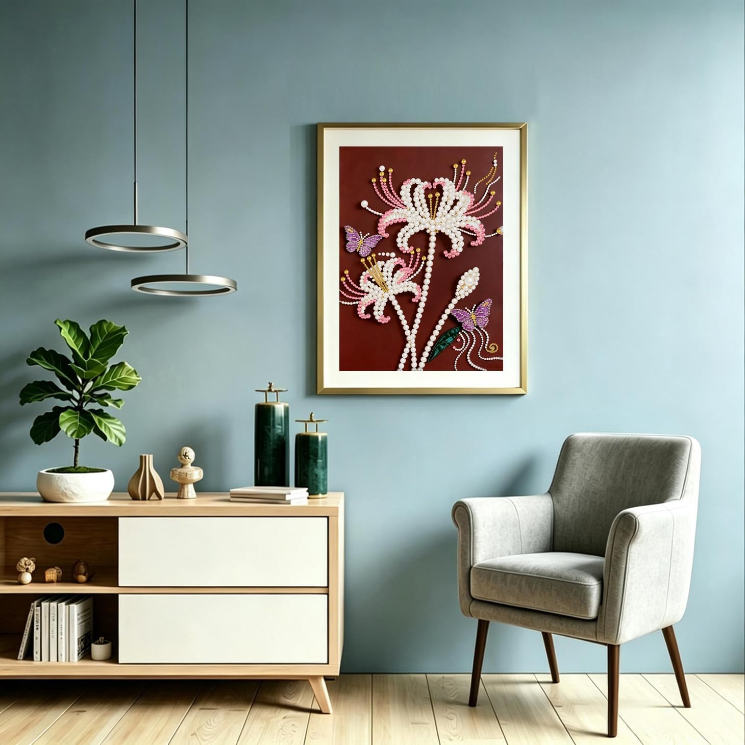 DIYBEADDOT Lily Butterfly Special Shaped Diamond Pearl Painting Kits for Adults,5D Diamond Art Pearl Painting Kits for Beginner，DIY Crystal Rhinestones Diamond Painting for Home Wall Decor 12×16inch image 3