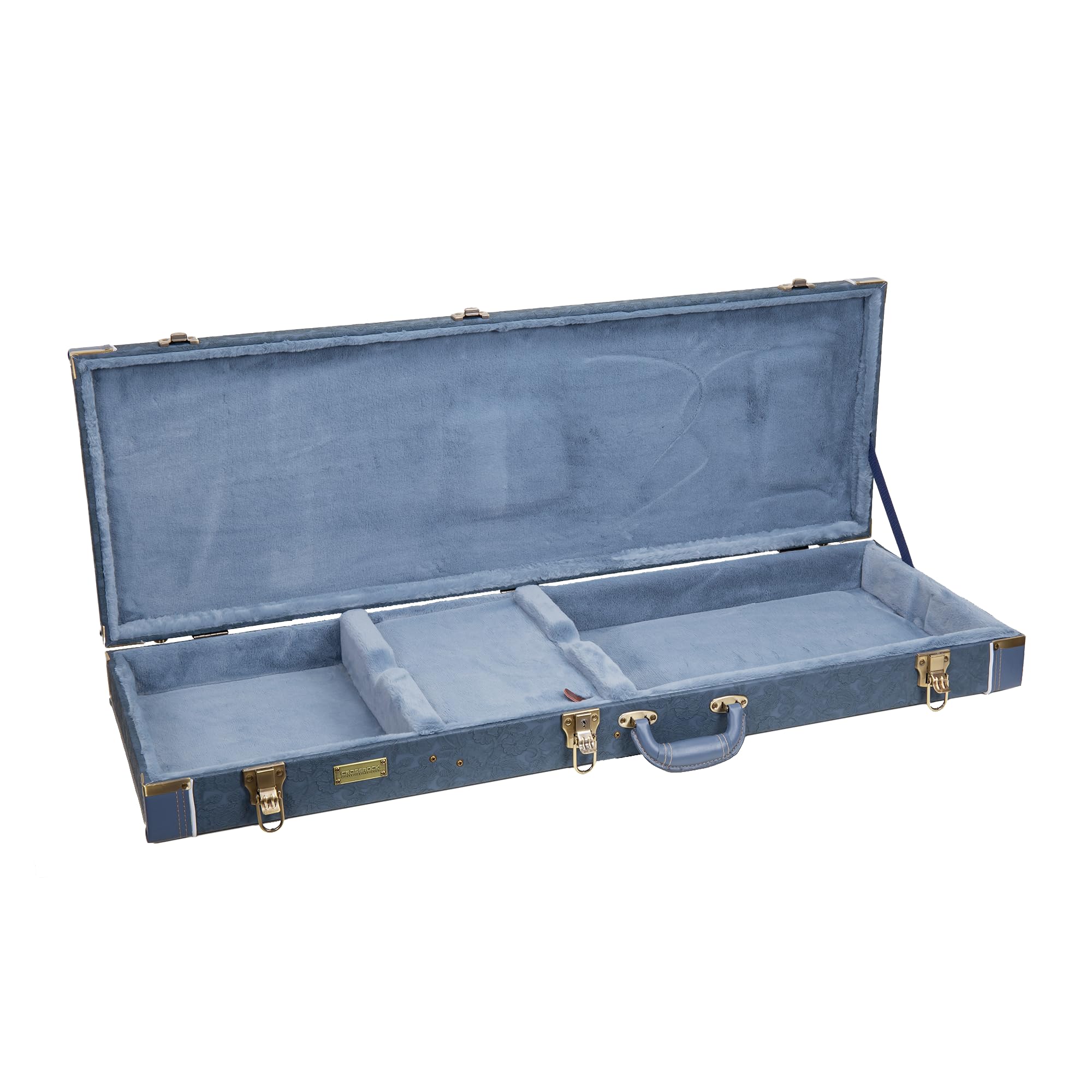 Crossrock CRW630ESB Prostokątne etui na gitarę elektryczną z serii Relief do Stratocaster i Telecaster, rzeźbione przydymione niebieskie wykończenie, aksamitne wnętrze, zamek, wysokiej jakości