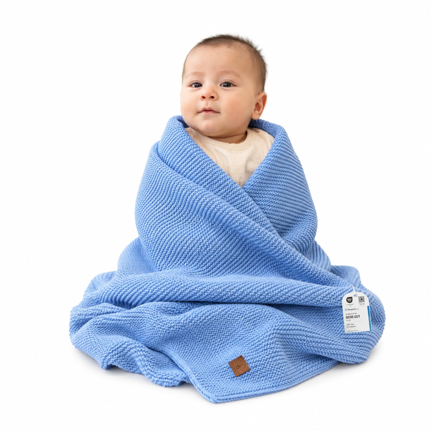 Little Dedi Baby Soft Knitted Blanket, 80 x 100 cm, Baby Blue, Soft & Breathable, Oeko-Tex 100 Certified, Lightweight and Cuddly, Perfect for Newborns, Toddlers, Cot, Pram & Baby Room