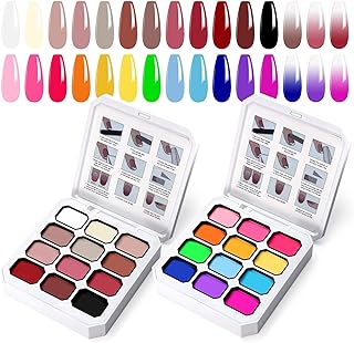 Gradient Painting Gel Set, 24 Bright Pink Blue Colors Ombre Gel Nail Polish for Pigment Pat Nail Gel Kit, Silky Texture, French Manicure DIY Nail Art, No-wipe Soak of UV