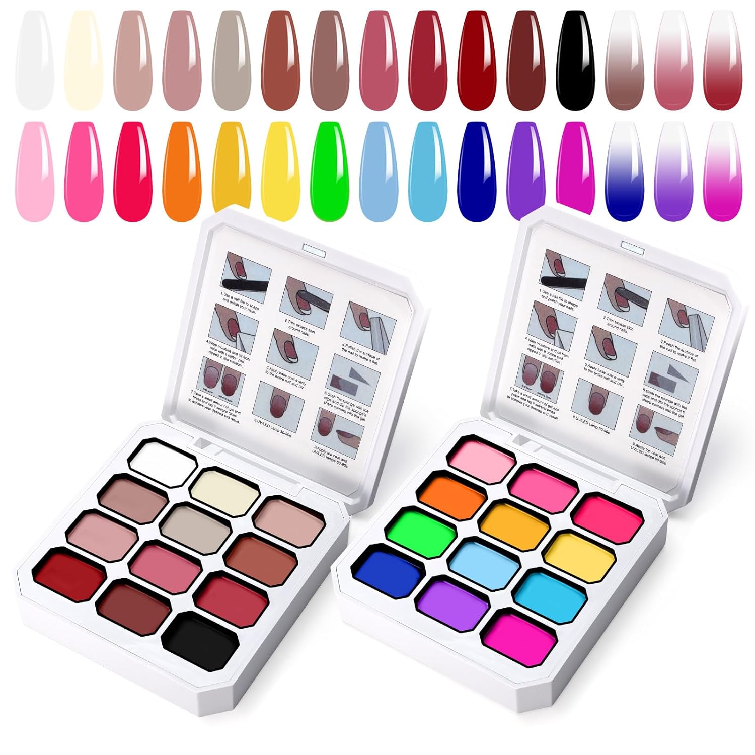 Gradient Painting Gel Set, 24 Bright Pink Blue Colors Ombre Gel Nail Polish for Pigment Pat Nail Gel Kit, Silky Texture, French Manicure DIY Nail Art, No-wipe Soak of UV