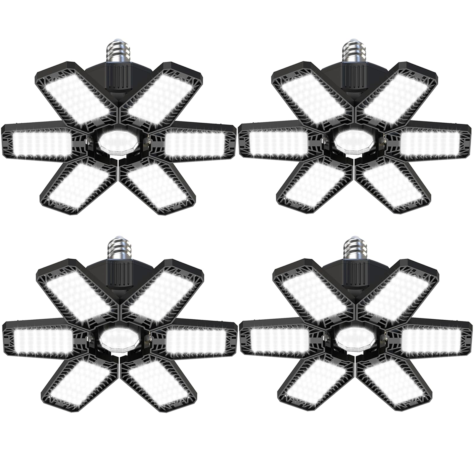LED Garage Lights 4 Pack - 180W 18000LM Garage Ceiling Lights 6500K Daylight with 6 Adjustable Panels Screw