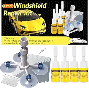 CLAMPER Windshield Crack Repair Kit, Windshield Repair Kit for Chips and Cracks, 4 Pcs Car Glass Repair Kit, Cracks Gone Glass Repair Kit Automotive Quick Fix for Chips, Cracks, Bullseyes(Yellow)