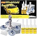 CLAMPER Windshield Crack Repair Kit, Windshield Repair Kit for Chips and Cracks, 4 Pcs Car Glass Repair Kit, Cracks Gone Glass Repair Kit Automotive Quick Fix for Chips, Cracks, Bullseyes (Yellow)