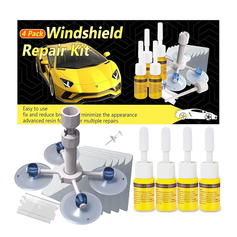 Kit de Reparo de Para-brisa para Trincas e Impactos Alncxde mbvc-02, 4 Peças, Amarelo-escuro