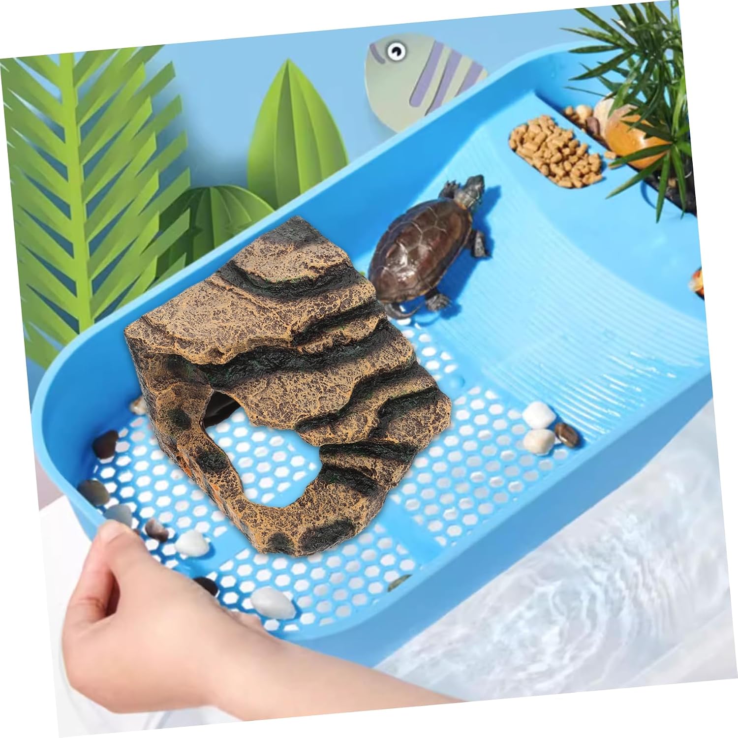 Turtle Basking Platform Resin Tortoise Climbing Rock for Reptile Tanks Multi Use Aquarium Decoration and Resting Spot for Turtles Bearded Dragons