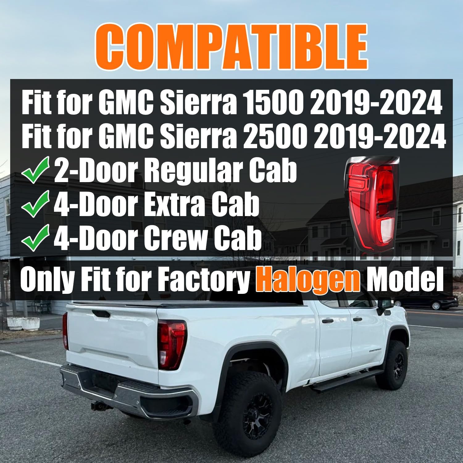 Halogen Type Tail Light Assembly Compatible with 2019-2023 GMC Sierra 1500/2500 HD/3500 HD Left Driver Side Taillight Replace 84565919 GM2800309 (w/Factory Halogen Tail Light Models)