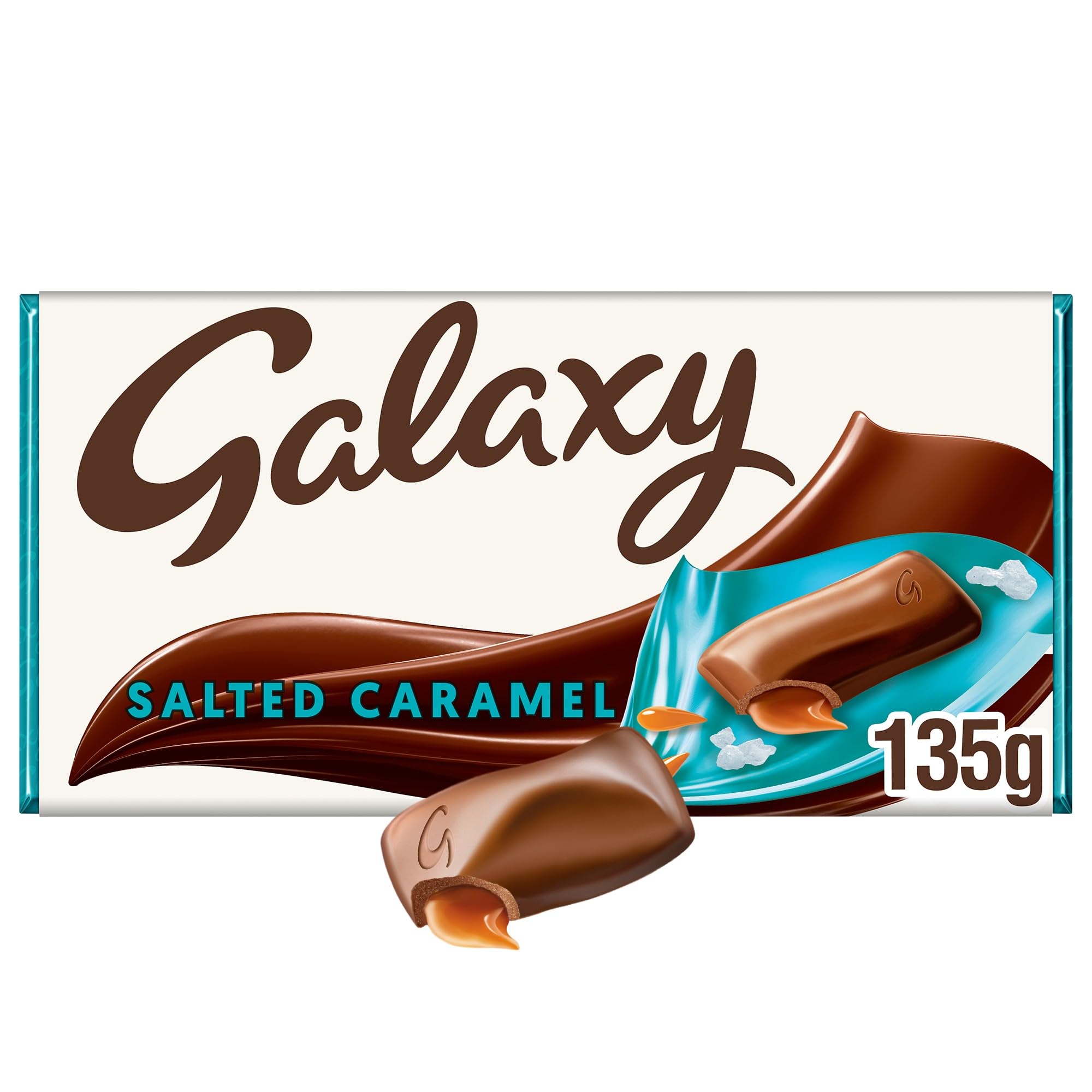 Galaxy Salted Caramel Chocolate Sharing Bar 135g, A Large Block of Smooth Milk Chocolate with Salt & Caramel Pieces, for Gifting, Snacking, Big Nights In, Picnics & Much More