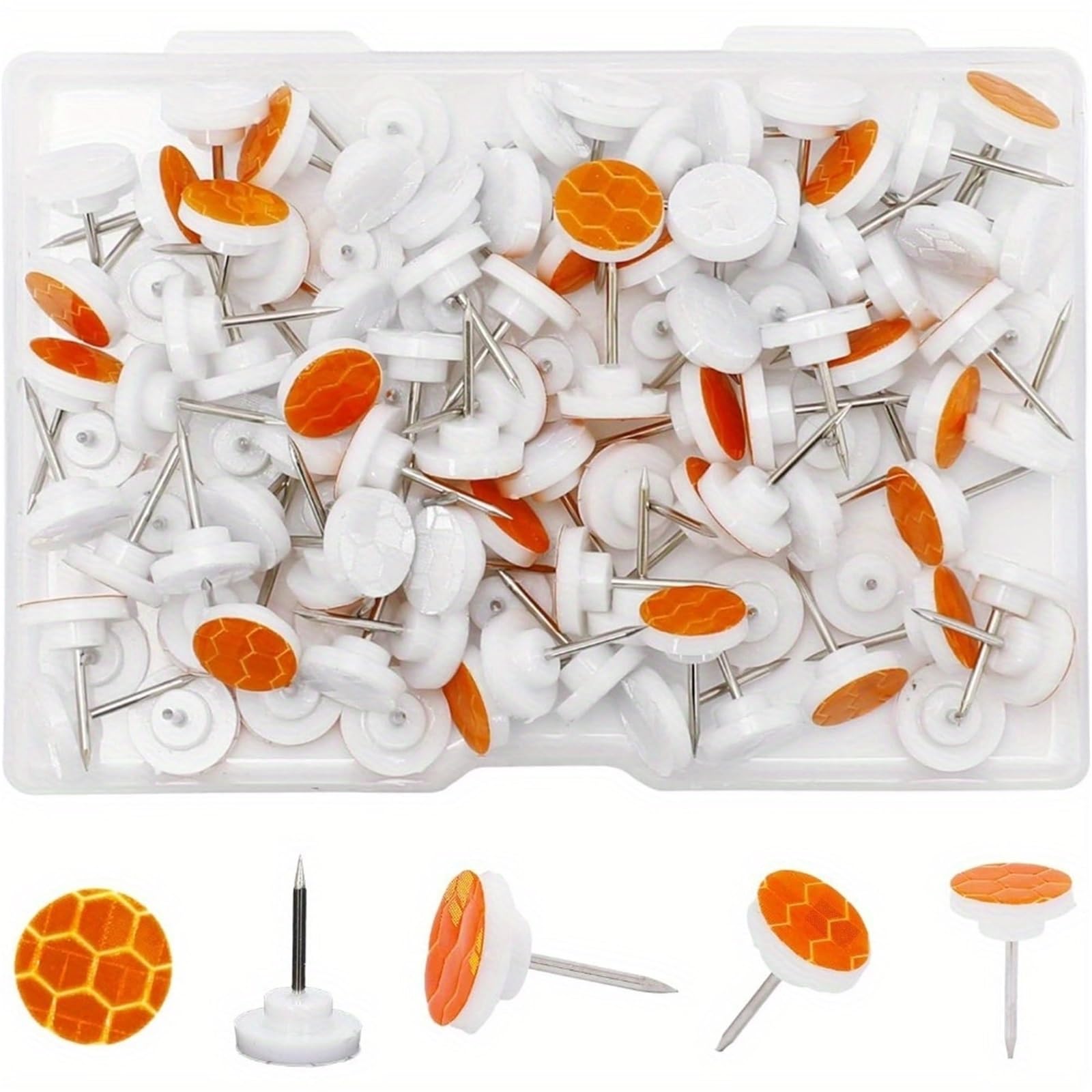 Marque réfléchissante 200 pièces punaises réfléchissantes de marquage sentier lueur marqueurs réfléchissants chevilles arbre argent Orange
