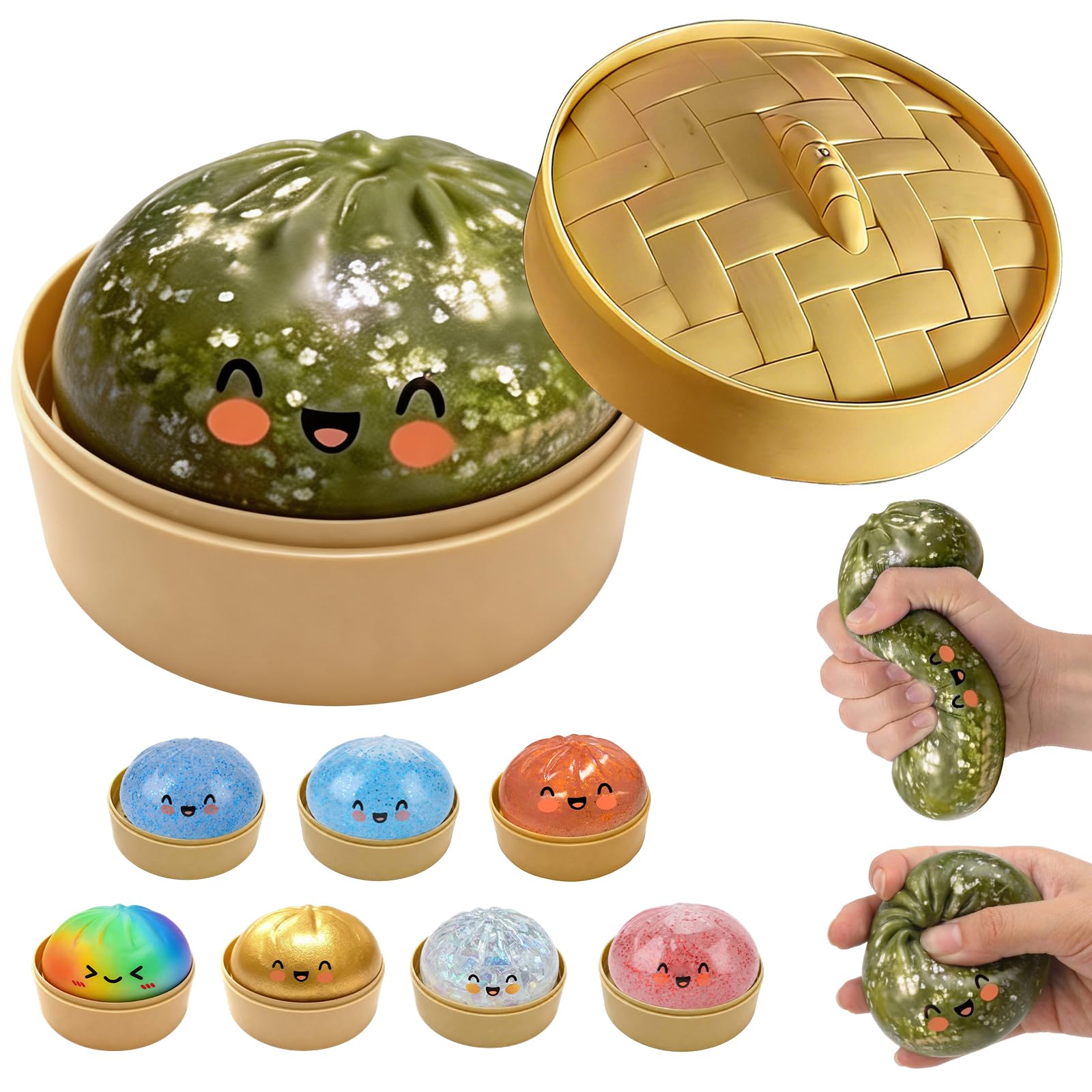 Glitter Dumpling Squishy, New Mystery Glitter Dumpling Squishies Box, Jumbo Squishy Toy with Steamer Box, Colorful Fidget Stress Balls, Soft Squeeze Decompression Dough Sensory Play Toy(Glitter White) — view 11