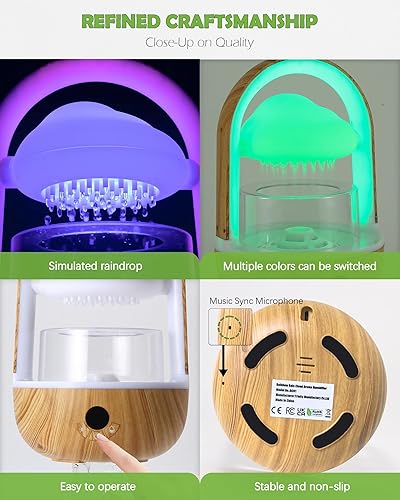 Miniatura 6 de Difusor de aceite esencial de aromaterapia, humidificador de nube de lluvia, arcoíris, difusor de hongos con luces de funcionamiento y sonidos de