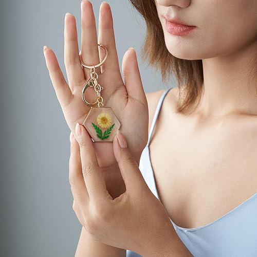 Miniatura 5 de Keychain - Real Flower Key Chain - KBFORU Handmade Embossed Pendant Keychain For Womens - Marigold (Yellow)