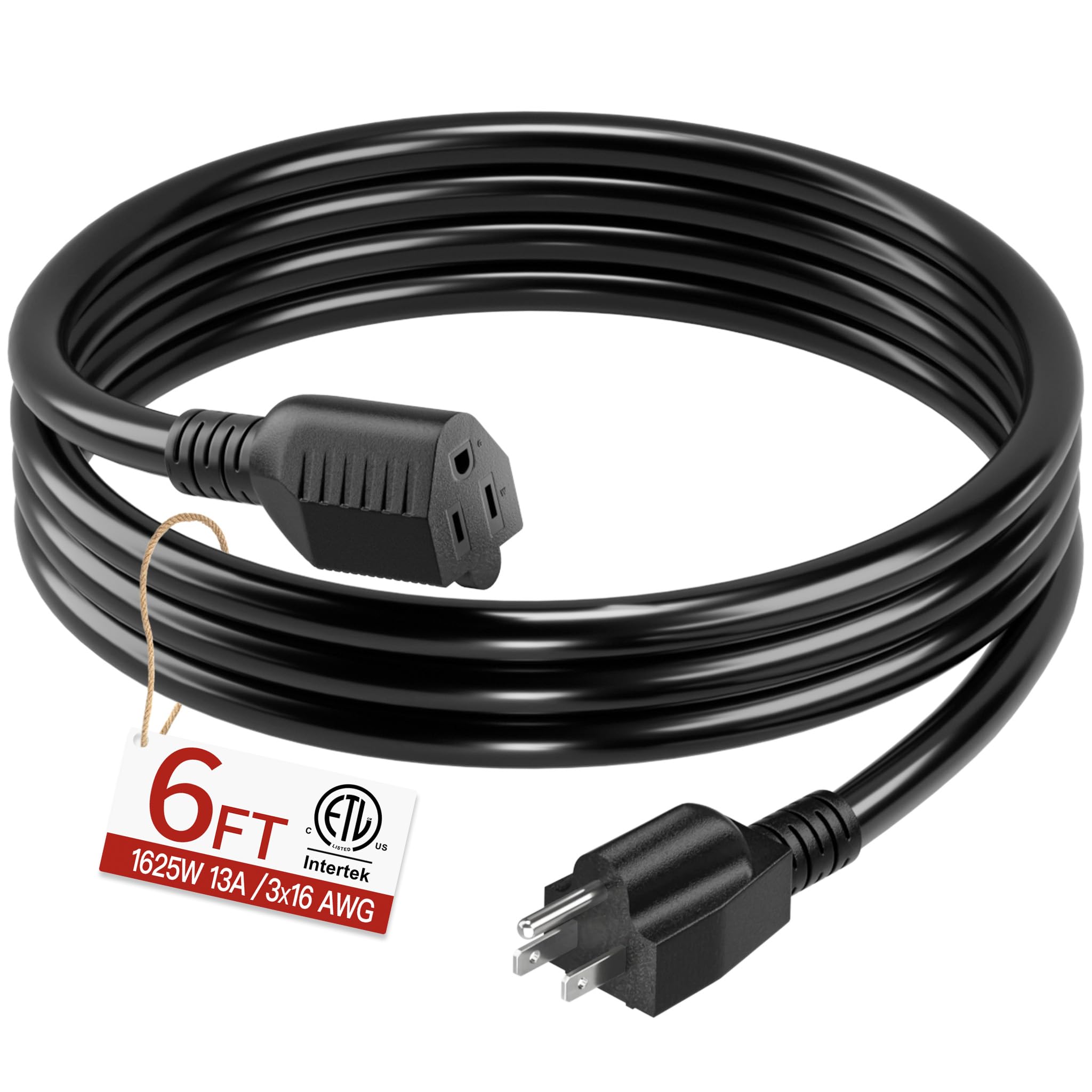 Skrizcable 16/3 Short Extension Cord 6 FT, Black Extension Cord Indoor