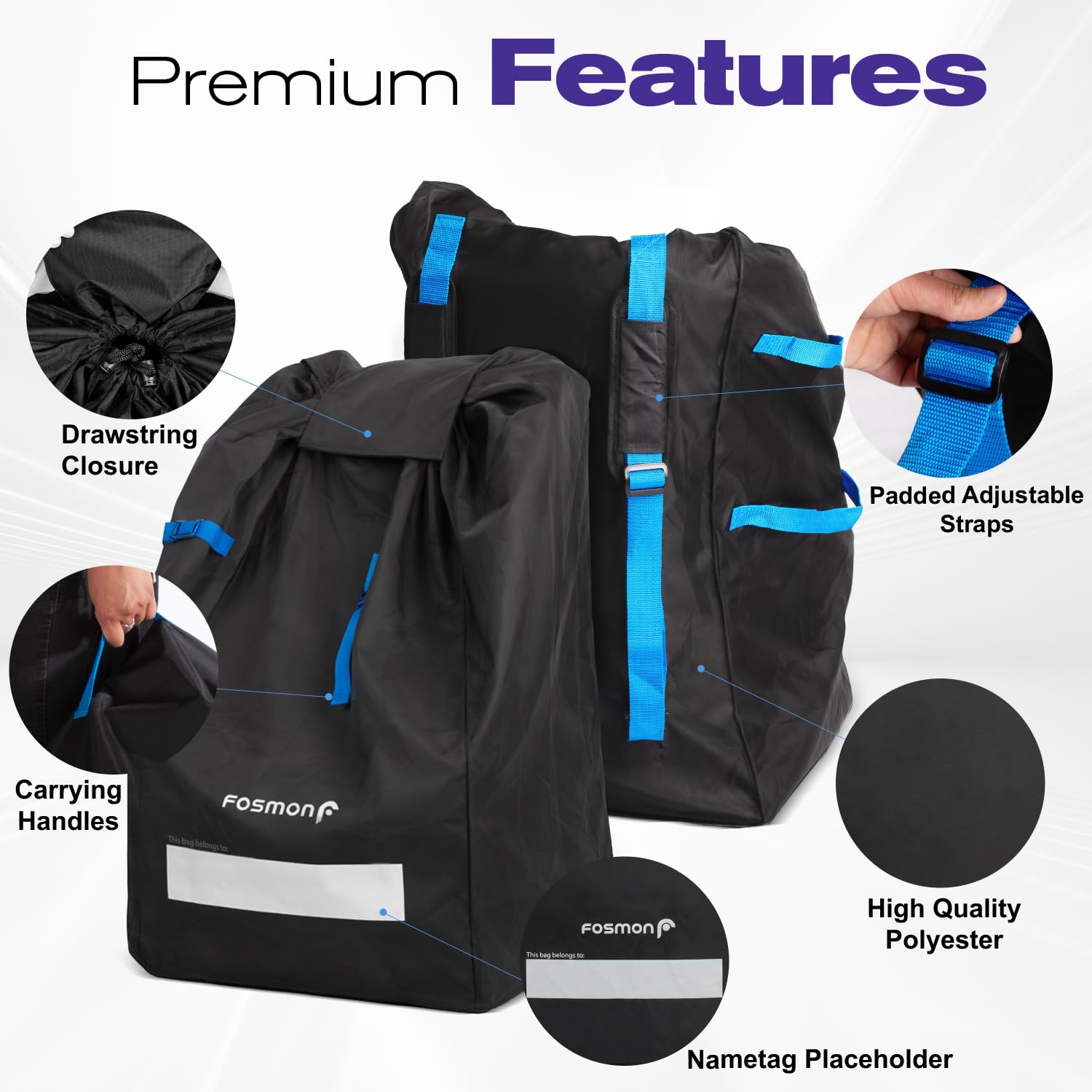 Fosmon Gepolsterte Kindersitz Transporttasche für Flugzeug - wasserdichte Autositz Rücksack mit Verstellbaren Gurten - Heavy Duty Große Gate Check Tasche für Babyschale, Reboarder & Sitzerhöhung