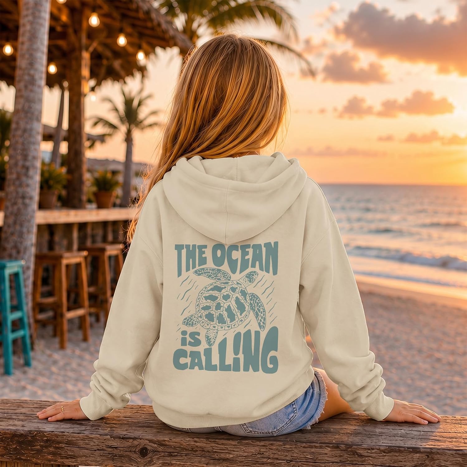 Wrenpies Cute Sea Turtle Graphic Hoodies for Girls The Ocean Is Calling Beach Preppy Sweatshirt Kids Vacation Pullover Tops image 4