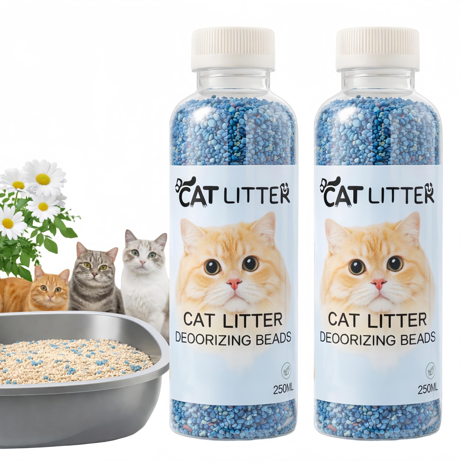 2PCS Cat Litter Box Deodorant & Freshener Powder,250ML Plant-Based Cat Litter Deodorizer,Pet Odour Eliminator for Cat Urine Odour Control,Litter Tray Cleaner Scent,Pet Stain and Odour Remover(Jasmine)